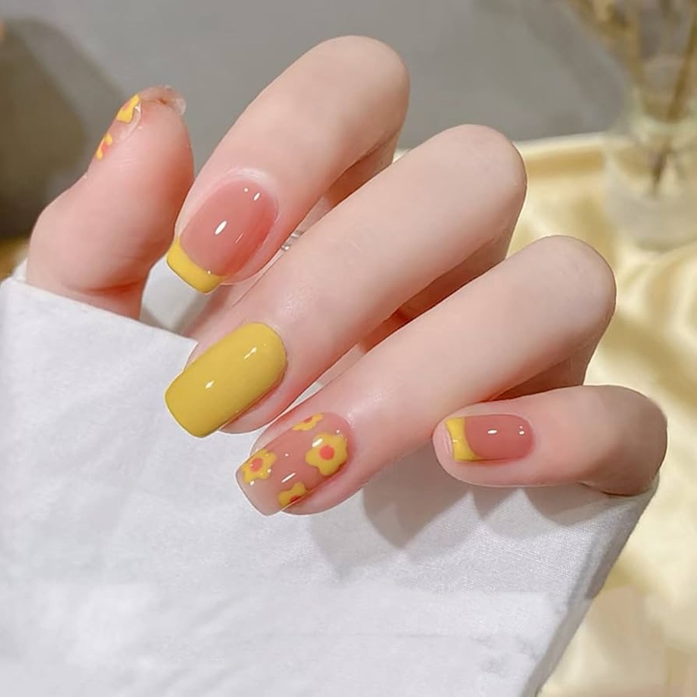 Floral Yellow Nails